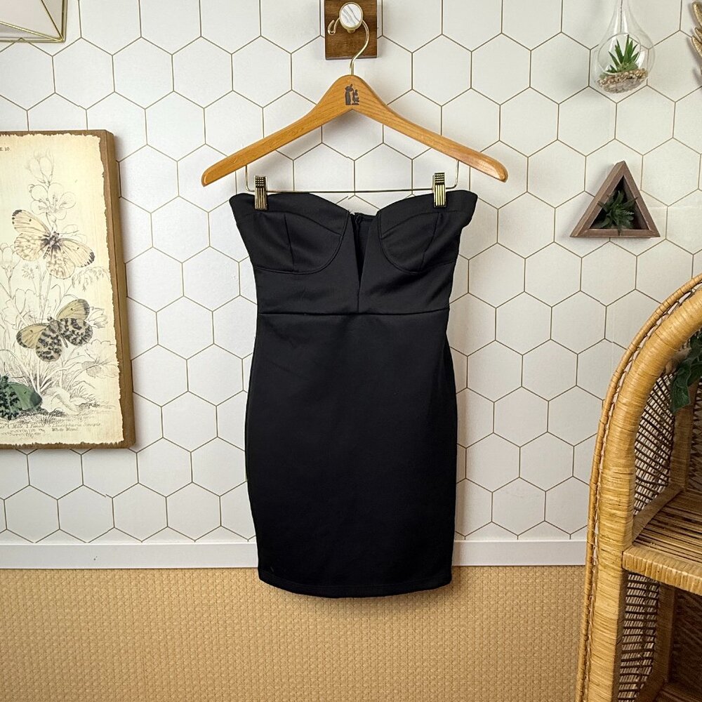 Solemio Black Strapless Bodycon Mini Dress – Bustier Fit - Size - Small